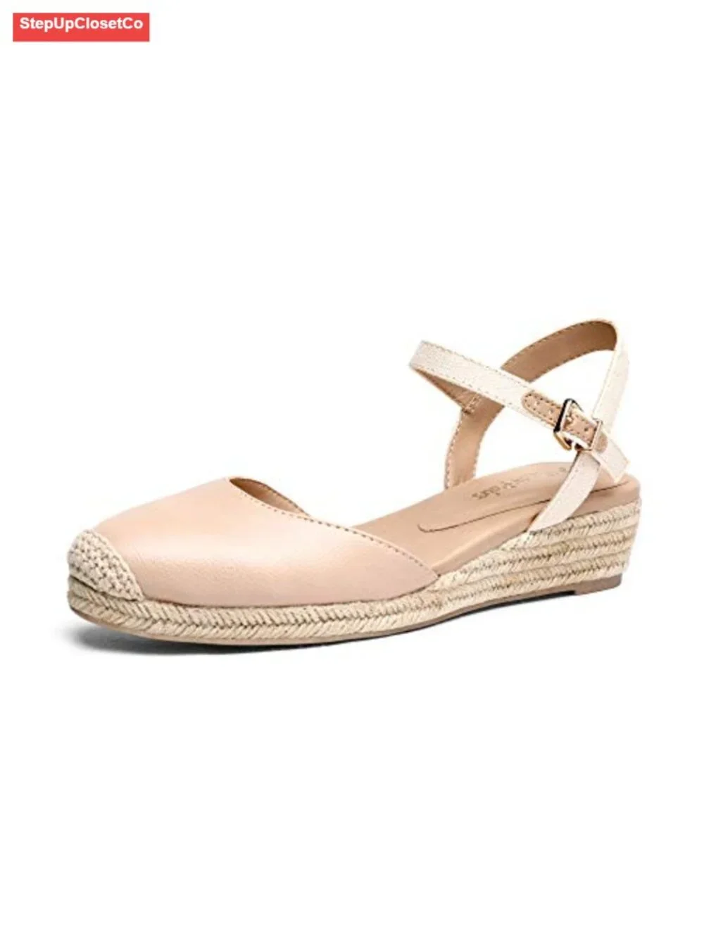 Closed Toe Elastic Ankle Strap Espadrilles Wedge Sandals Platform Wedge